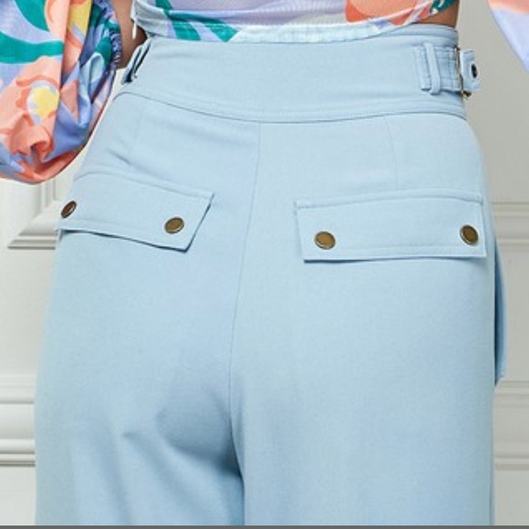 Alamia Blue Wide Leg Pocketed Buckled Trousers Pant - Picture 4 of 7